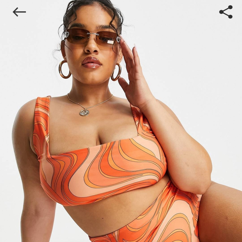 ASOS DESIGN curve square neck crop bikini top in swirl